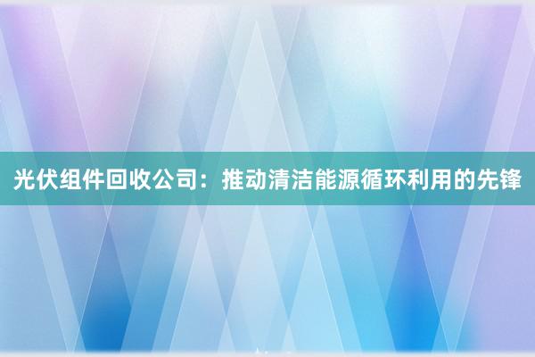 光伏组件回收公司：推动清洁能源循环利用的先锋